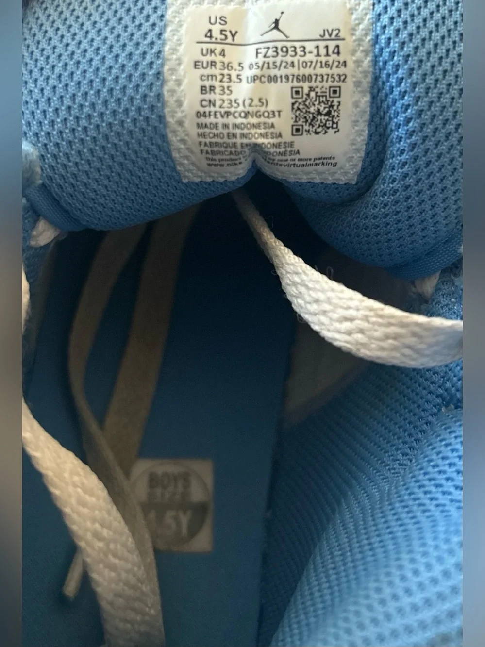 Jordan Kids High-Top Sneakers in White and Light Blue